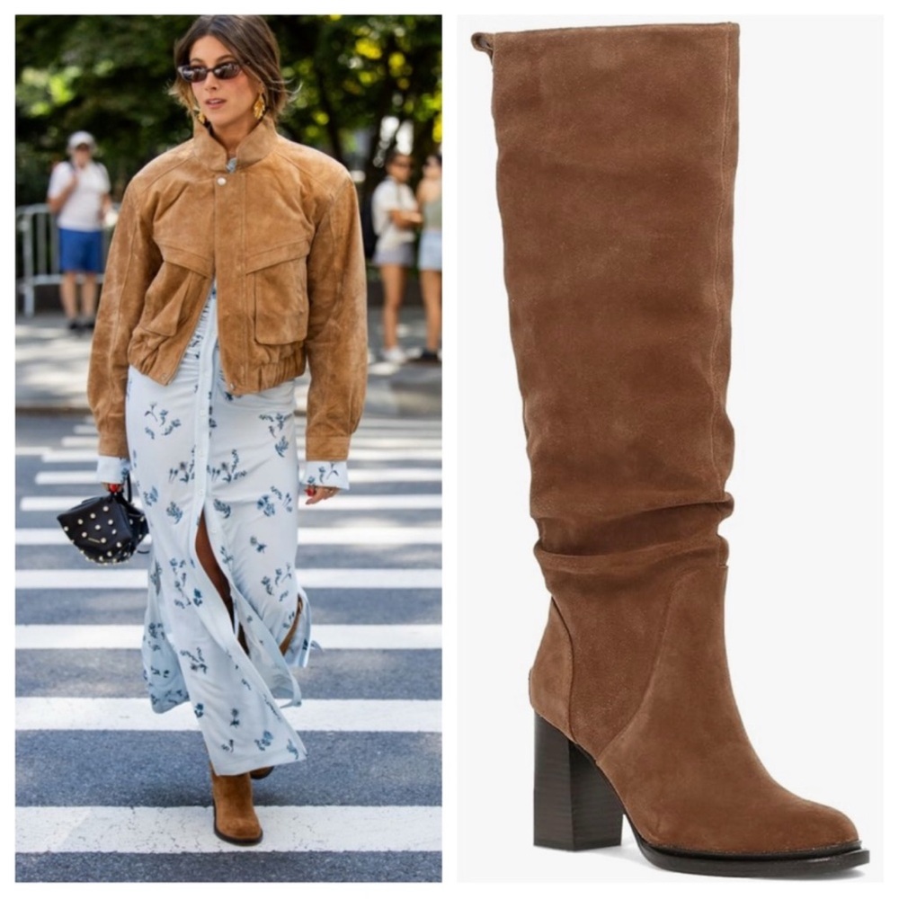 🆕 FRYE Wide Calf Alex Tall Boot Brown Suede Knee High Boho Vintage Style Heel 9